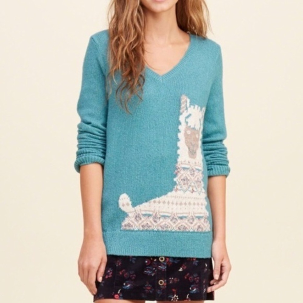 NWOT Hollister Llama Turquoise Sweater Sz XS